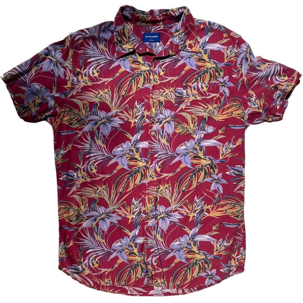 Floral Short Sleeve Button Up Mens Large Jack & Jones 100% Cotton Smart Casual